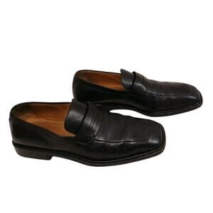 $1200 Louis Vuitton Leather Penny Loafers Shoes Mens US 8 Black Square Toe